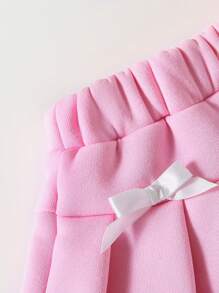 SHEIN Baby Girl 2 Pieces Set With Collar, Bow Decor, Embroidered Sweatshirt & Pleated Skirt, Fashion Outfit - Pink - View 7