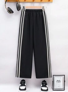 Tween Boy Loose Casual Solid Color Patchwork Sports Pants - Black - View 1