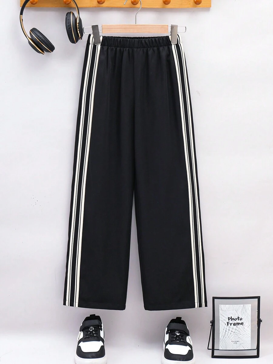 Tween Boy Loose Casual Solid Color Patchwork Sports Pants - Black - View 1