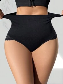 Women's Lace Seamless High Waist Shaping Control Pants - Black - View 6