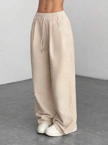 SHEIN PETITE Women's Autumn And Winter Street Fashion Casual Retro Corduroy Textured Pants - Apricot - View 7