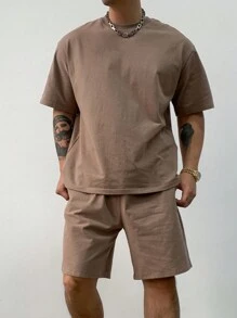 DAZY Tricou obișnuit maro solid, Set tricou de vară pentru bărbați