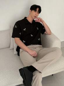 DAZY Men's Casual Polo Shirt With Cartoon Embroidered Pony Pattern, Suitable For Commuting Fall - Black - View 7