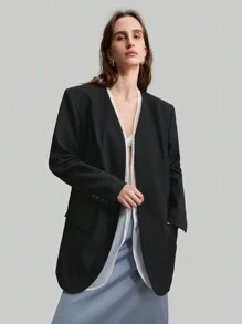 Ontre 2 piezas Blazer informal/de oficina holgado de mujer, con diseño de moneda vintage en blanco y negro