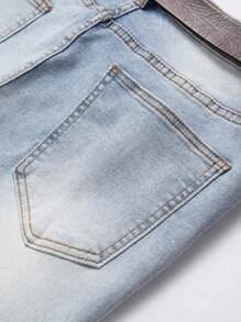 Manfinity Roughcore Men's Casual Distressed Pocket Denim Jeans - Light Wash - View 7