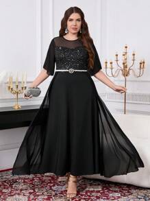 Gownix Váy chữ A bằng vải tuyn đen vát kim tuyến lấp lánh cỡ lớn cho nữ, Váy đen cho nữ, Trang phục đi chơi, Váy cho nữ, Váy thanh lịch, Váy thanh lịch, Váy cưới thanh lịch, Váy xuân hè cho nữ, Trang phục nghỉ dưỡng cho nữ - màu đen - Xem 4