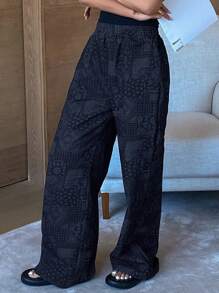 DAZY 全身花卉印花松紧腰直筒女裤