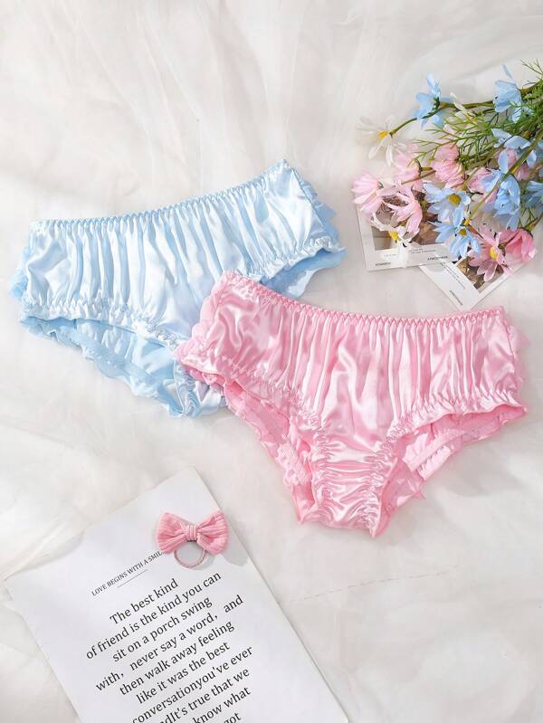 2pcs Girls Cute Bow Accent Sweet Heart Back Briefs Underwear