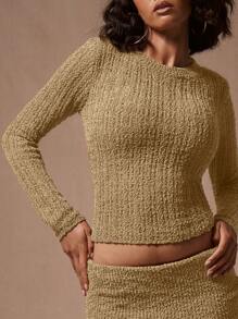 MUSERA Round Neck Long Sleeve Sweater Y2k Spring Casual Cute 90's Sun  Chic - Apricot - View 5