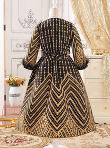 2pcs/Set Young Girl Faux Fur Patchwork Long Sleeve Simple Jacket And Dress - Multicolor - View 2