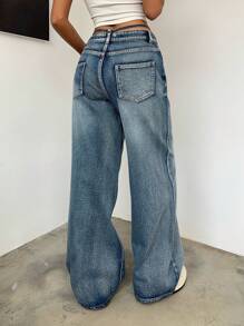 SHEIN EZwear 女式休闲百搭宽松低腰阔腿 Y2k 宽松牛仔裤