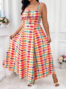 Elenzga 大码女式休闲随机印花收腰细肩带连衣裙，适合夏季、返校、毕业典礼、节日、情人节、音乐节、母亲节、万圣节、感恩节、复活节、国庆节、圣诞节、联欢晚会、约会、派对、郊游 - 彩色 - 查看 3