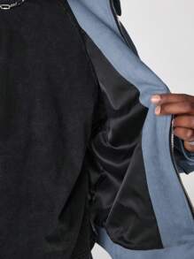 Manfinity VCAY Men's Front Zipper Pocket Casual Jacket With Collar, For Fall Winter - Blue - View 6