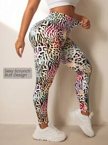 Easithlete 女士大码数码印花无缝运动紧身裤，冬季 - 彩色 - 查看 5