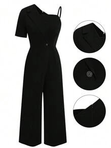 SHEIN Clasi 大码纯色简约时尚休闲连体裤