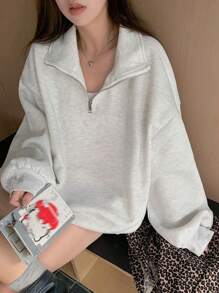 DAZY Women's Oversized Collar Pullover Sweatshirt With Small Embroidery Design,Fall Clothes