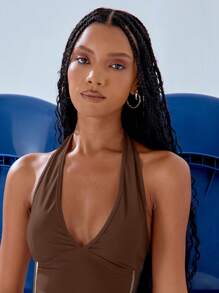 MUSERA 露背吊带上衣，休闲夏季春季机场假日节装扮 - 咖啡棕 - 查看 4