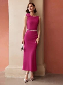 MOTF PREMIUM FLOWER APPLIQUES ZIPPER DRESS - Hot Pink - View 3