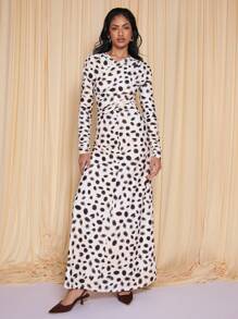 COSMINA 女式褶饰波尔卡圆点长袖连衣裙，春夏 - 彩色 - 查看 4