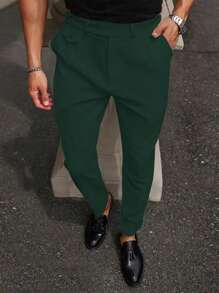 Manfinity Mode Men's Casual Suit Pants, Minimalist Style, Solid Color For Daily Wear - Dark Green - View 7