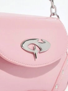 SHEIN ICON Ladies, Women Shoulder Bag, Hobo Bag, Fashionable, Personalized, Simple, Versatile, Street, Sweet And Cool Girls, Hot Girls, Y2k, Retro, Pink, Vintage, Metal Chain, Valentine's Day, Valentines - Pink - View 6