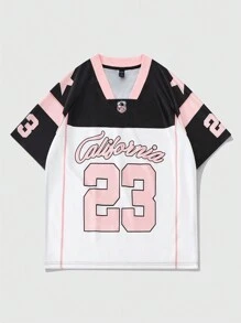 ROMWE MEN Prep Men's Ice Hockey Jersey Short Sleeve Sports T-Shirt, Summer - Multicolor - View 1