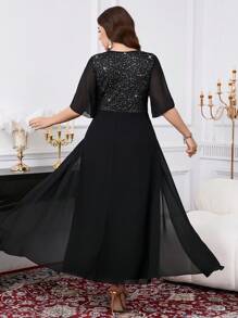 Gownix Váy chữ A bằng vải tuyn đen vát kim tuyến lấp lánh cỡ lớn cho nữ, Váy đen cho nữ, Trang phục đi chơi, Váy cho nữ, Váy thanh lịch, Váy thanh lịch, Váy cưới thanh lịch, Váy xuân hè cho nữ, Trang phục nghỉ dưỡng cho nữ - màu đen - Xem 2