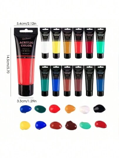 丙烯颜料，颜料丰富，颜色多样（75 毫升/2.54 盎司）丙烯颜料套装，厚重丙烯颜料，颜料丰富，防水，成人丙烯颜料套装，适合初学者在画布上绘画，适合岩石、木质织物、返校、学校用品