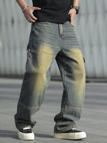 Manfinity Hypemode Men's Simple Straight Leg Jeans With Pockets, Casual Daily Wear - Blue - View 6