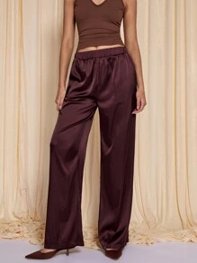 COSMINA 女士优雅宽松棕色阔腿裤，适合日常通勤，春夏季 - 棕色 - 查看 4