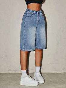 SHEIN ICON 女士休闲水洗宽松牛仔短裤