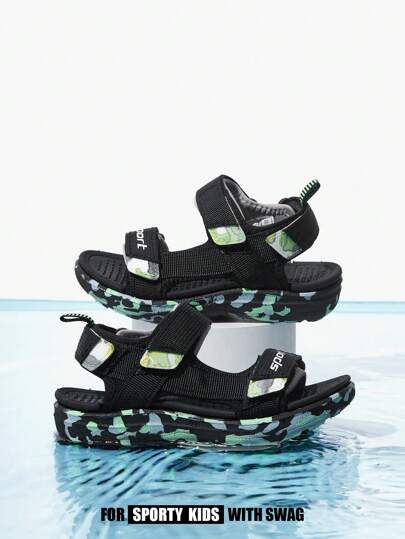 JNSQ 儿童男童夏季运动凉鞋，带迷彩元素，舒适衬里，防滑，耐用双层鞋底，可调节双带，易于穿着，适合日常、户外、海滩、度假场景