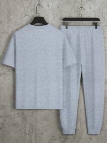 Manfinity Homme 2 件套男士字母贴花圆领短袖 T 恤和抽绳腰长裤