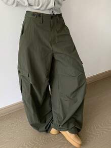 DAZY Women Casual Solid Color Cargo Baggy Pants With Large Pockets,Fall Clothes - Army Green - View 6