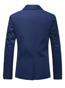 Manfinity Mode 男士纯色长袖休闲西装外套，简约时尚，适合日常穿着 - 藏蓝色 - 查看 2