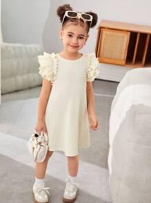 SHEIN Young Girl Easter Fashion Casual Jacquard Knit Round Neck Short Sleeve Dress