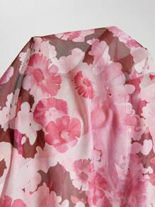 SHEIN LUNE Dames roze bloemenprint mesh nauwsluitend T-shirt met korte mouwen, Valentijnsdag, zomer