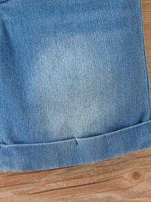 Completo da bambino di 2 pezzi: Camicia a stampa di cavallo blu e bianco abbinata a jeans di moda con orlo arricciato, perfetti per uscite casual e uso quotidiano, Collezione Primavera/Estate 2025 - Blu - Visualizzare 6