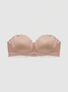 1 件大码蕾丝文胸带钢圈内衣 - 杏色 - 查看 3