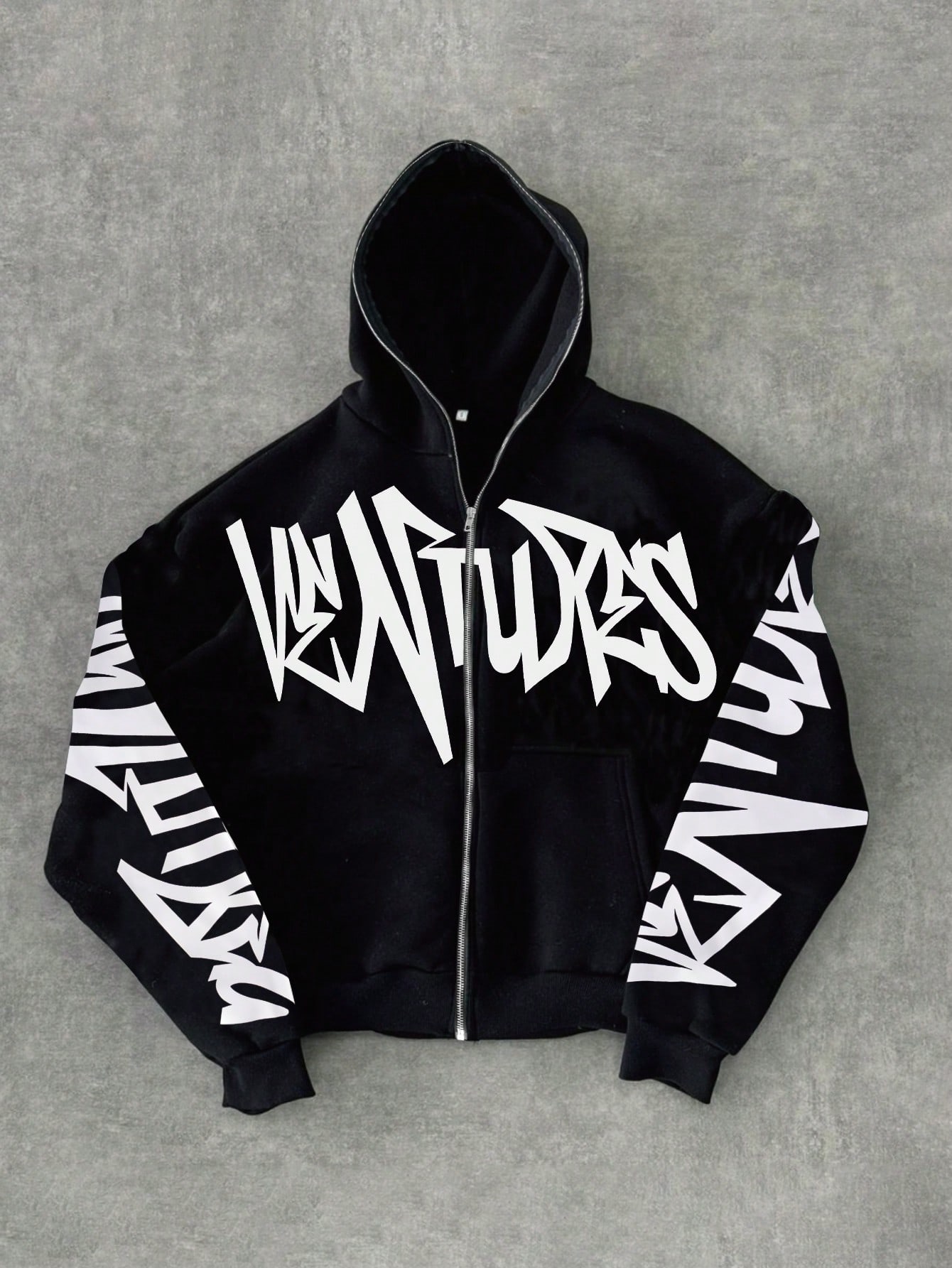 Casual Fashion Letter Slogan Drop Shoulder Zip-Up Hoodie Sweatshirt