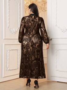 Modelyn Plus Size Women Elegant Round Neck Velour Dress Long Evening Dresses