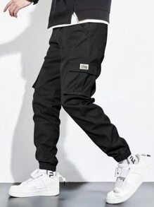 Manfinity Homme 2pcs Men Loose Fit Cargo Pants With Patch Detail - Black - View 6