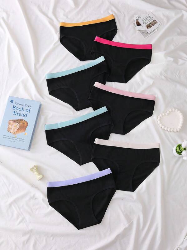 Paquete de 7 piezas de ropa interior para adolescentes con banda de cintura multicolor en negro