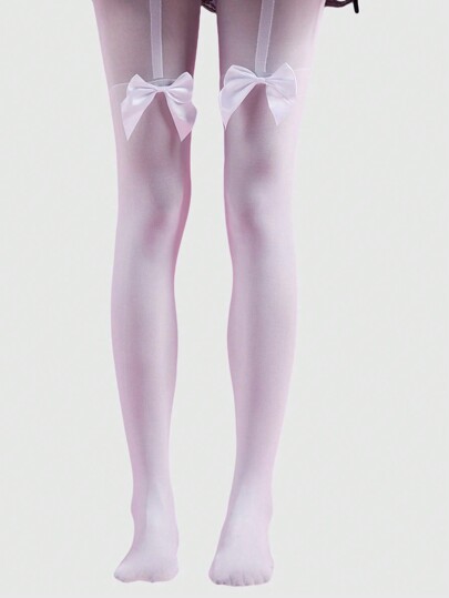 Kawaii 1 Paar Damen dunkel Schleife gefälschte mehrschichtige High Stockings, geeignet für alle Jahreszeiten