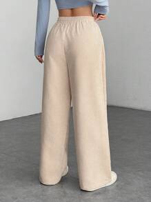 SHEIN PETITE Women's Autumn And Winter Street Fashion Casual Retro Corduroy Textured Pants - Apricot - View 2