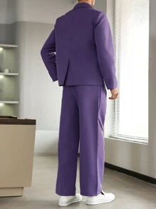 Manfinity Mode Men's Casual Solid Color Double-Breasted Jacket & Pants Suit Set Casual Suits For Men - Purple - View 2