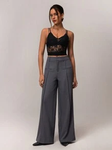 Forever 21 Quần nữ màu xám mùa thu đông/Quần rộng nữ/Quần Giáng sinh/Quần mùa đông nữ/Quần rộng nữ/Quần phong cách Y2K/Quần ngộ nghĩnh/Quần dự tiệc đêm giao thừa/Quần dự tiệc Giáng sinh nữ/Quần ống rộng dáng suông cạp thấp phong cách đường phố thanh lịch mặc hàng ngày/Quần casual - Màu xám đen - Xem 3