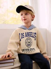 Cozy Pixies Weicher Kapuzenpullover mit Buchstabengrafik für Kleine Jungen in Kontrastfarbe