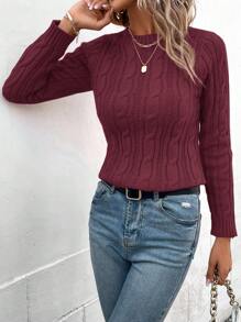 EMERY ROSE Women's Solid Color Crew Neck Long Sleeve Casual Pullover Sweater, Spring Autumn, Knit Pullover Fall Winter - Burgundy - View 5