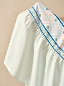 SHEIN Maternity Ruffle Trim Square Collar Simple Casual Blouse - Green - View 6